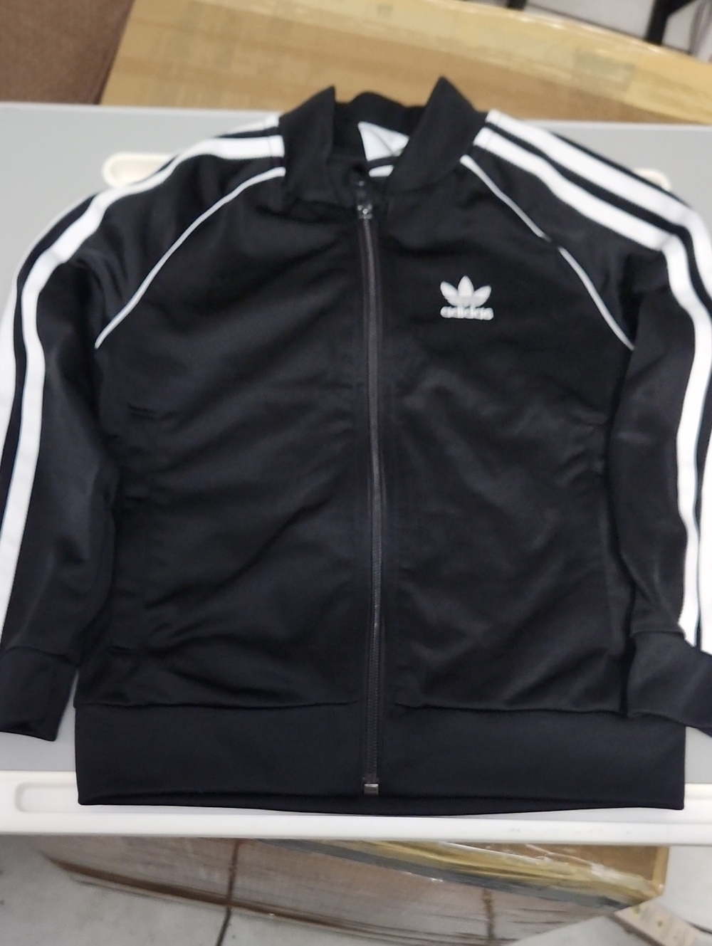 adidas Kids Black Jacket with White Stripes
